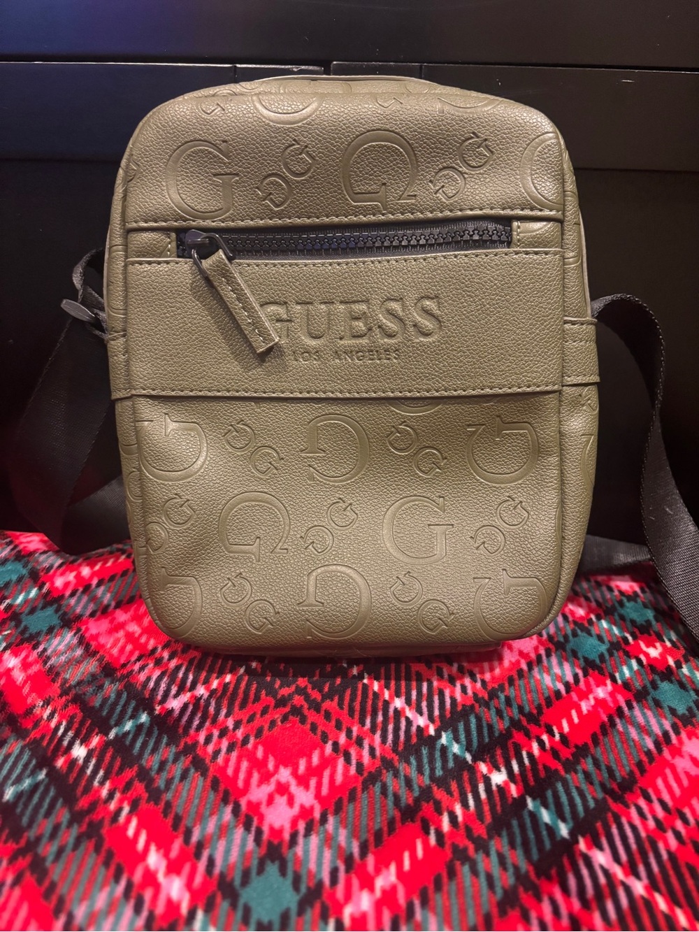 GUESS Olive Green Embossed Logo Messenger Crossbody